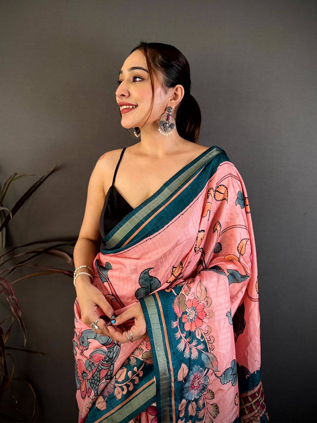 Vibrant Bright Pen Kalamkari Tussar Saree