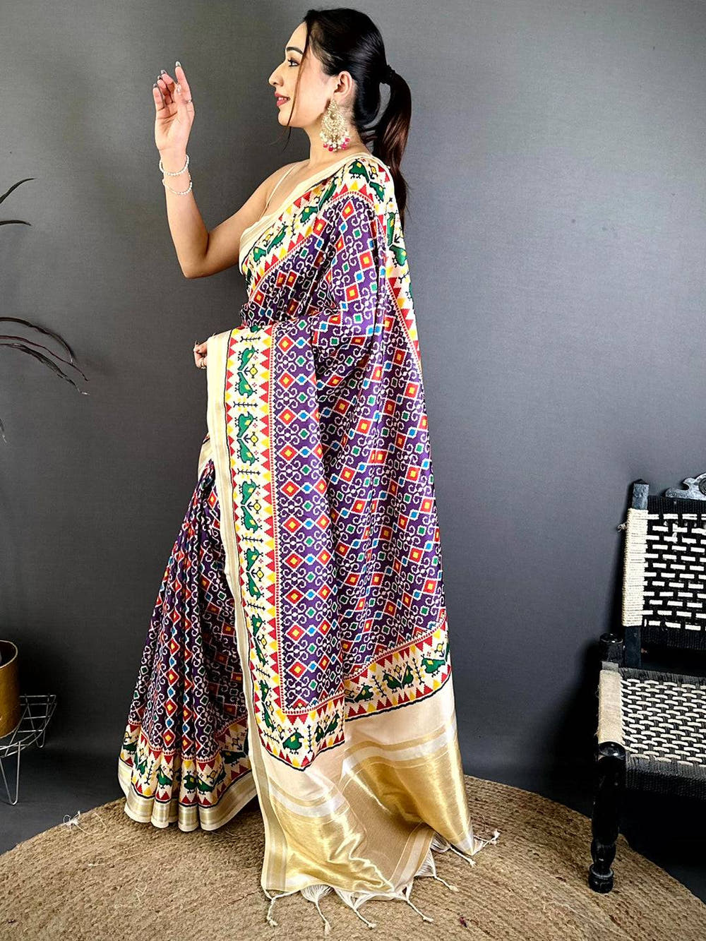 Purple Soft Kanchi Silk Patola Weave Saree