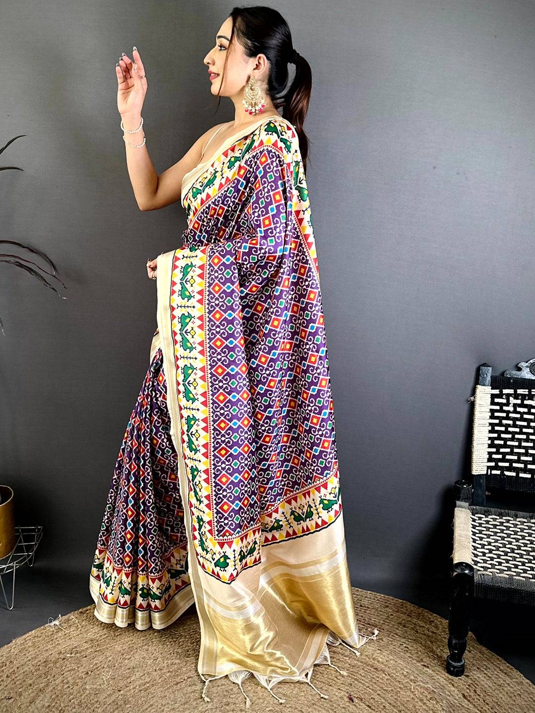 Purple Soft Kanchi Silk Patola Weave Saree