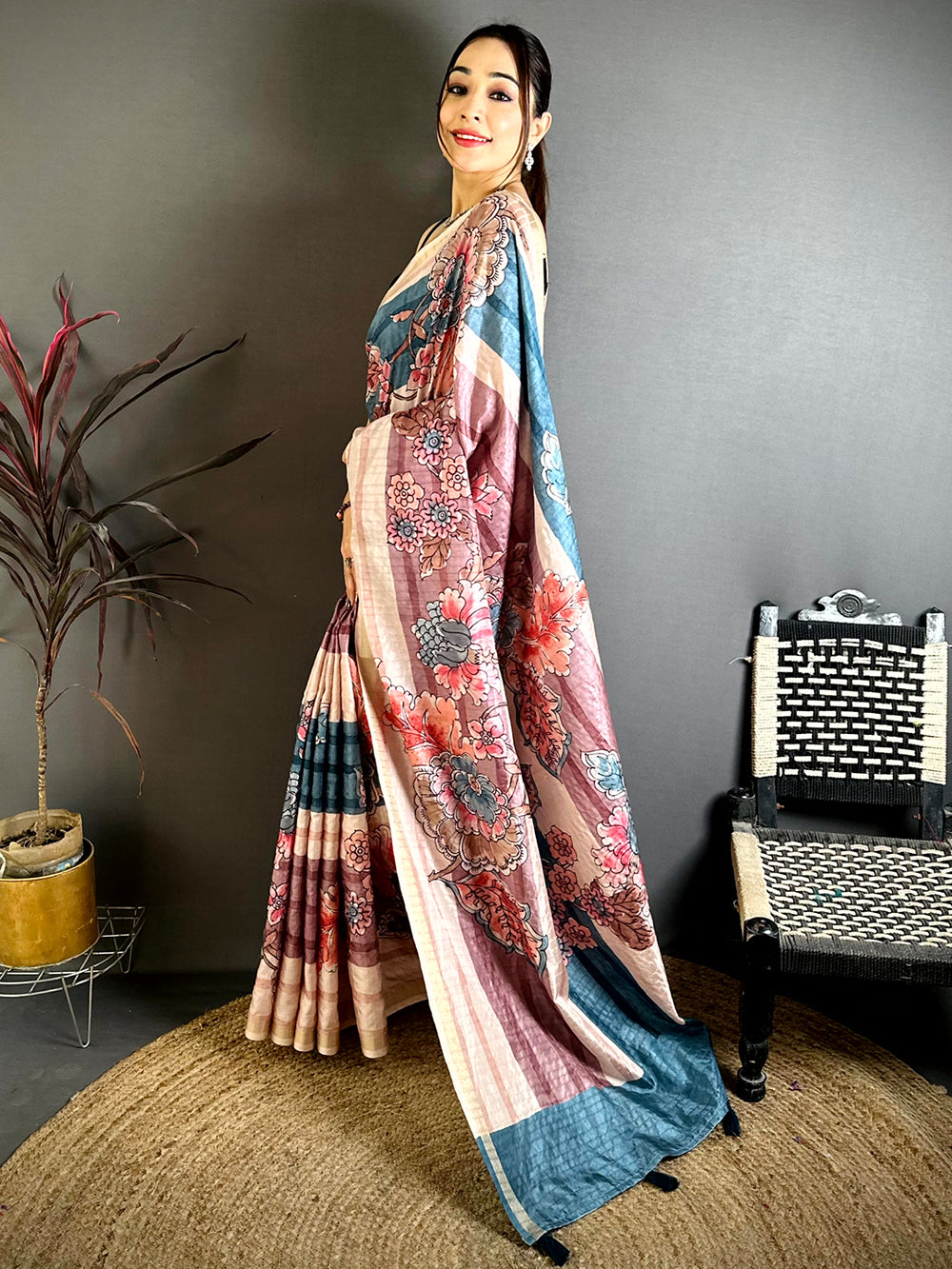 Radiant Tussar Ghicha Floral Saree