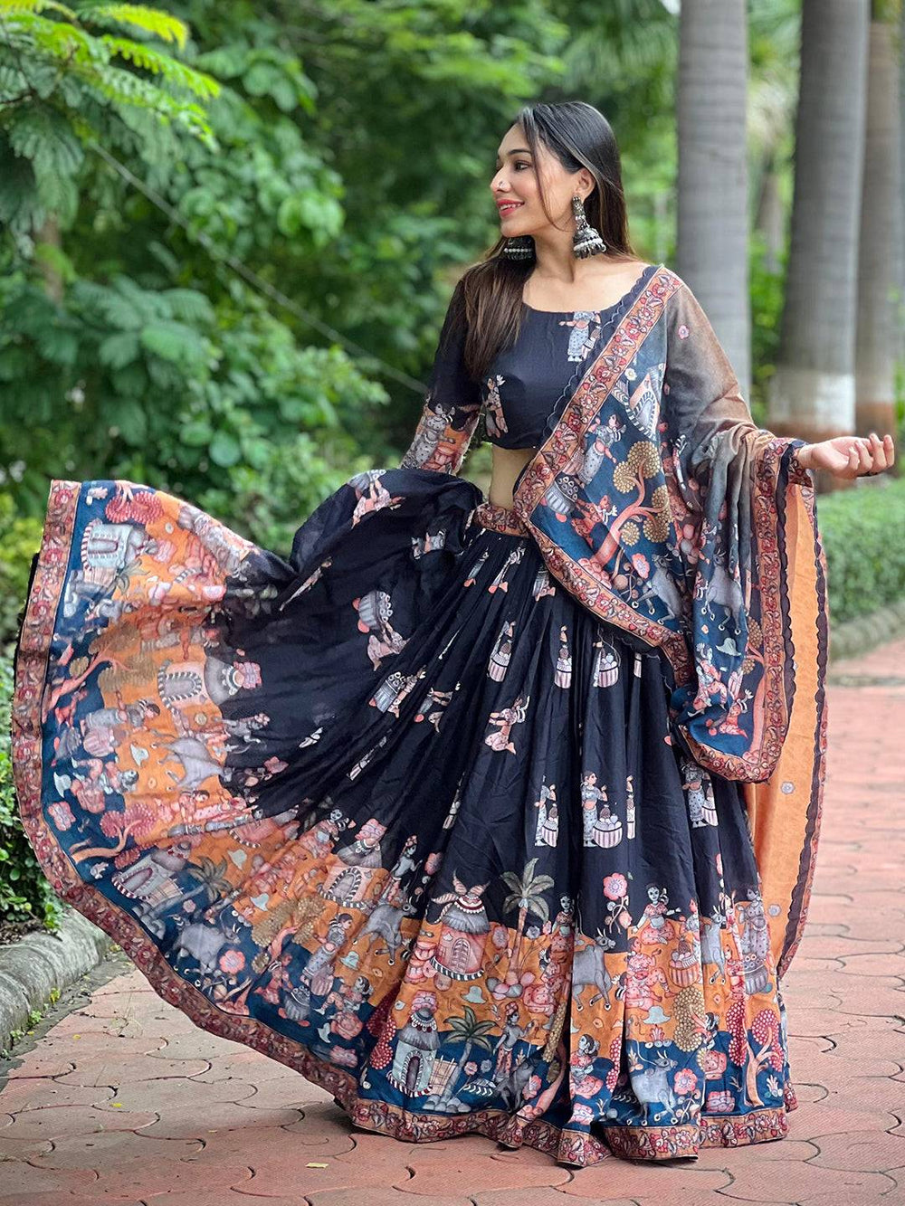 Raven Black Kalamkari Lehenga Set