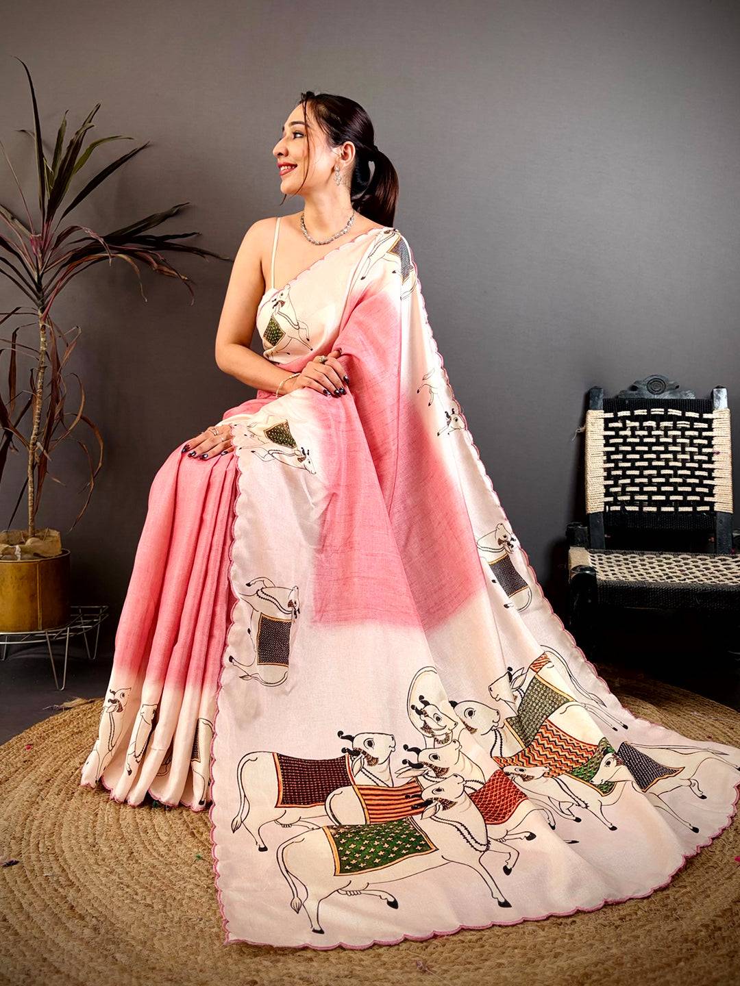Pichwai Embroidered Tussar Saree