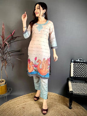 Elegant Kantha Work Mul Cotton Kurti