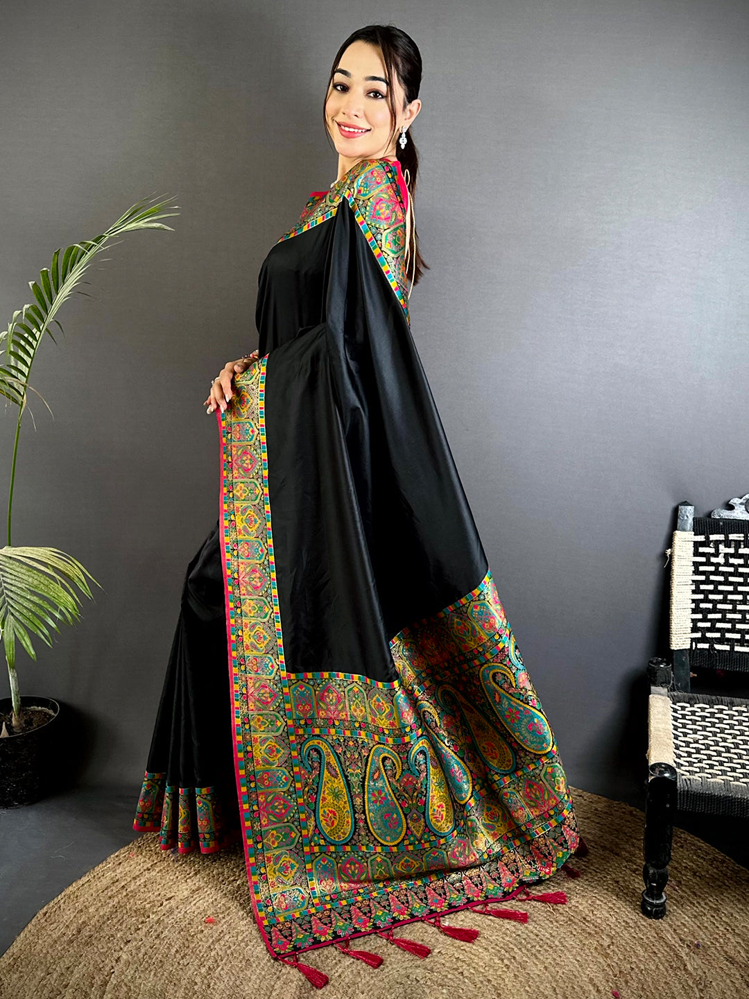 Opulent Minakari Pashmina Soft Silk Saree


