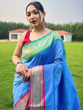 Sky Blue Paithani Ganga Jamuna Broder Saree

