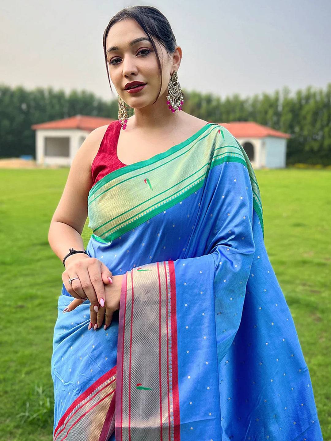 Paithani Sky Blue Colour Saree With Ganga Jamuna Broder