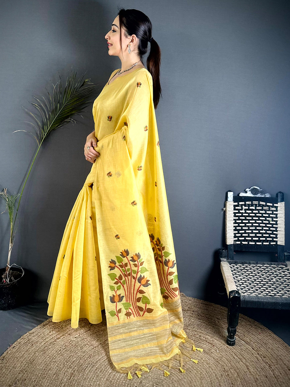 Yellow Ghicha Minakari Weave Saree