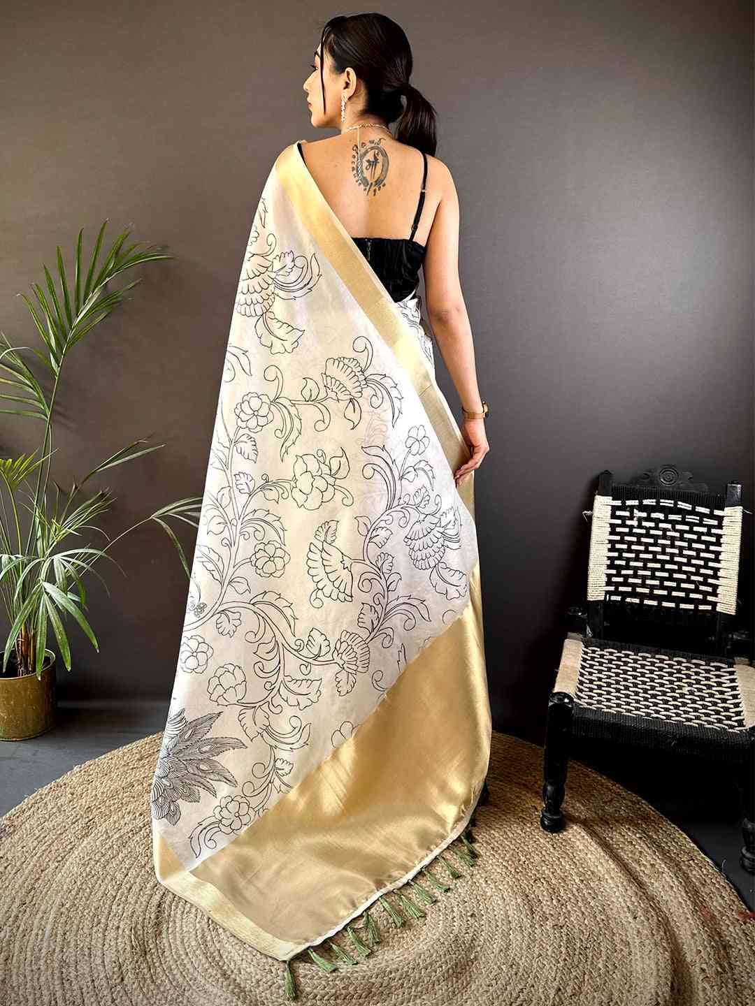 Graceful Pen Kalamkari Soft Tissue Silk Saree