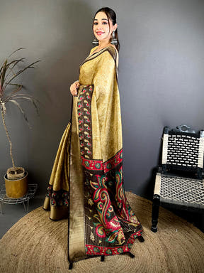 Classic Zari Katha Pattern Kalamkari Saree