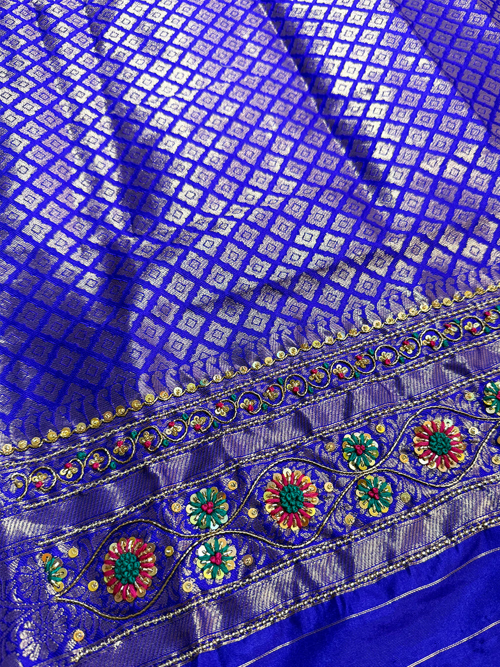 Regal Purple Stripes Banarasi Silk Saree With Maggam Blouse