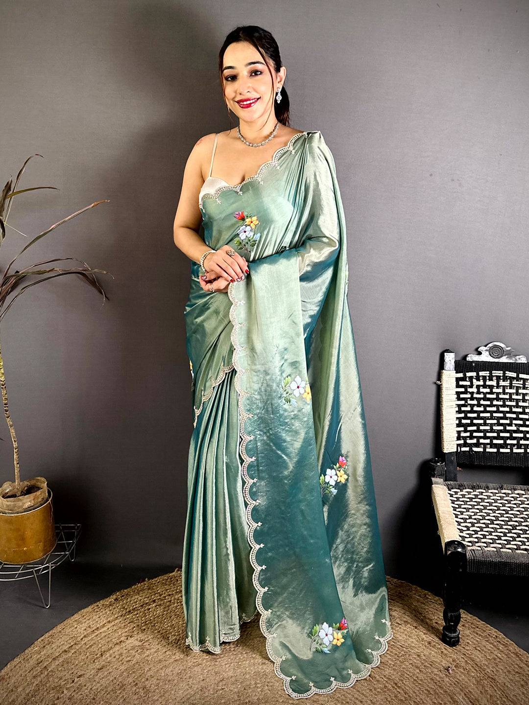 Radiant Digital Floral Satin Silk Saree