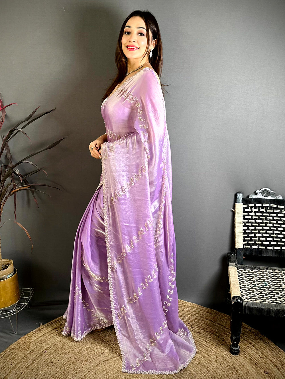 Majestic Peal Satin Tissue Saree