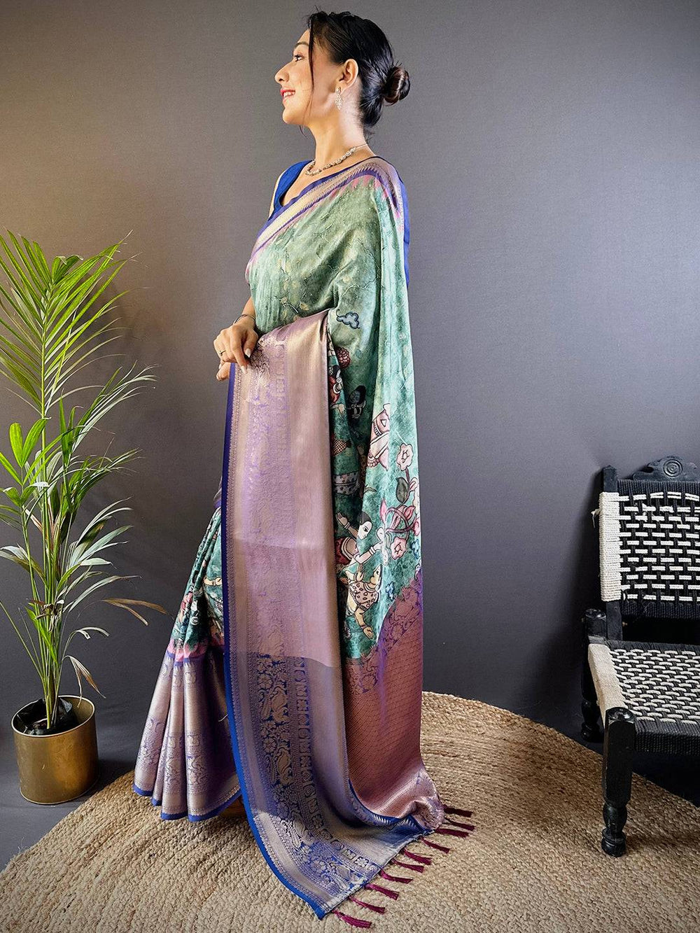 Intricate Aqua Pearl Banarasi Silk Saree