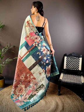 Multi Tussar Zari Floral Saree