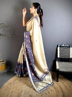 Designer Gold Lakda Patta Kalamkari Saree