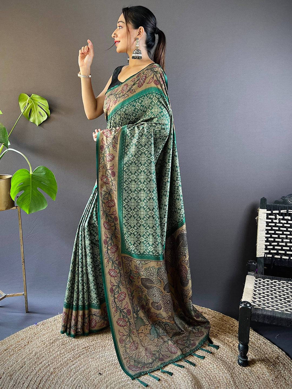 Rama Patola And Kalamkari Fusion Saree