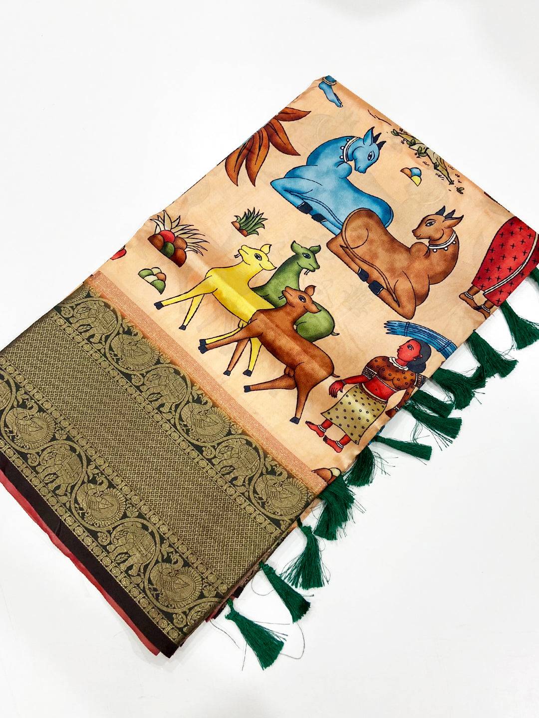 Peach Banarasi Silk Kalamkari Saree