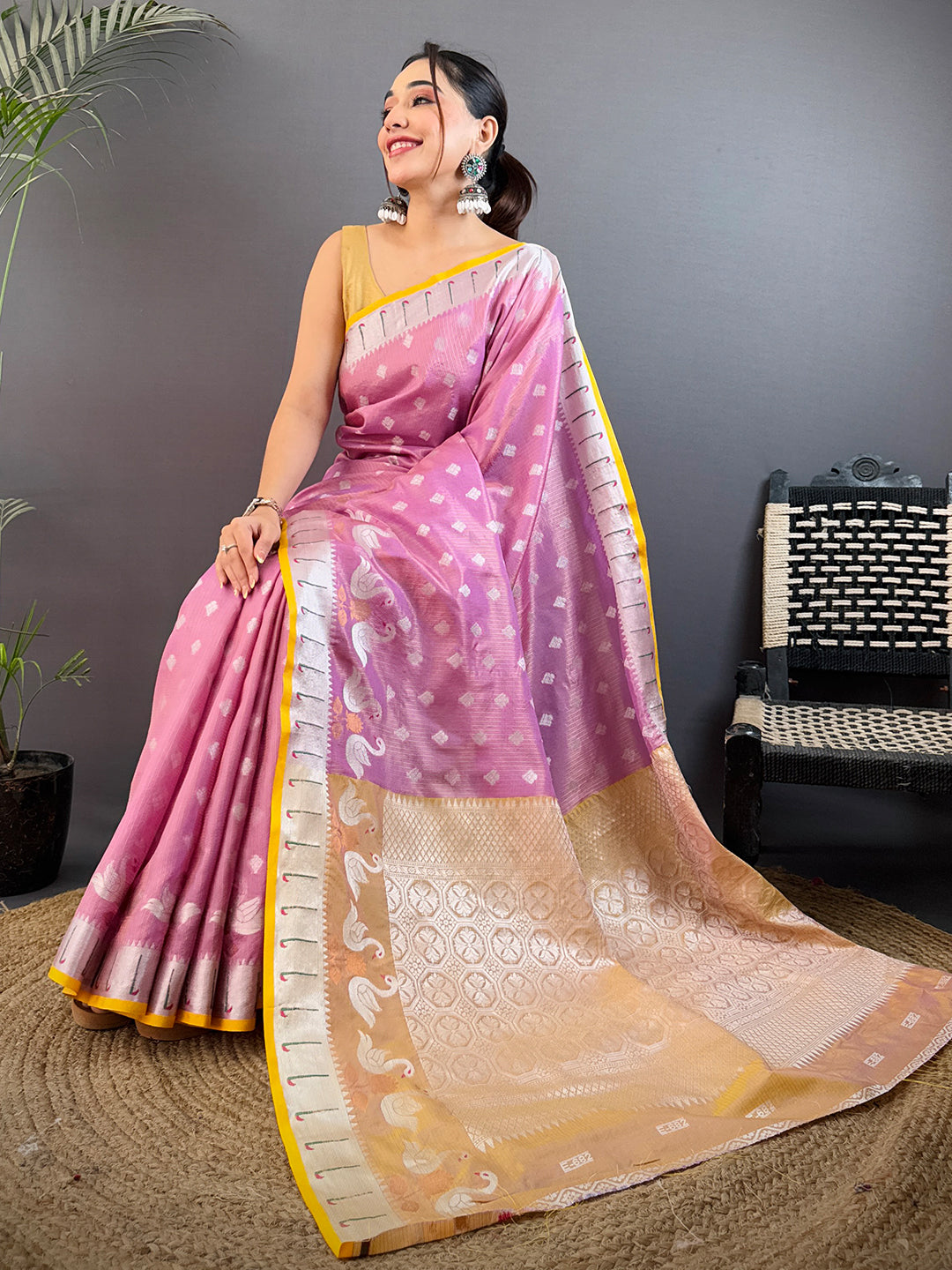 Pastel Pink Kota Kora Meenakari Saree