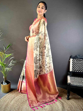 Black Kalamkari Gold Zari Tissue Saree