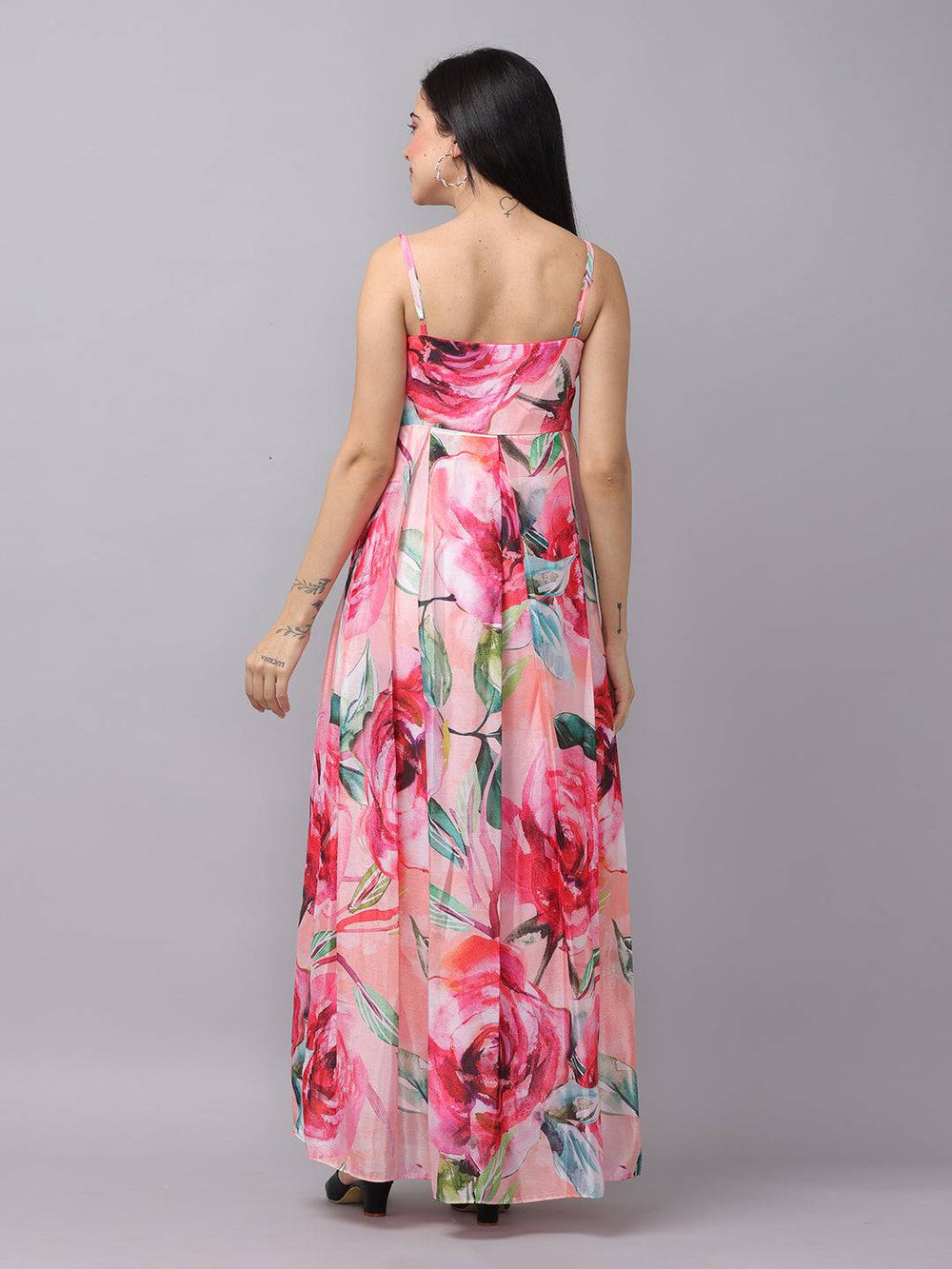 Rose Mist Chiffon Printed Dress back view
