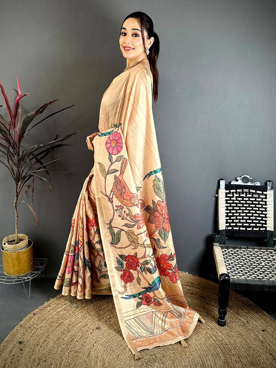 Royal Tussar Ghicha Katha Art Saree