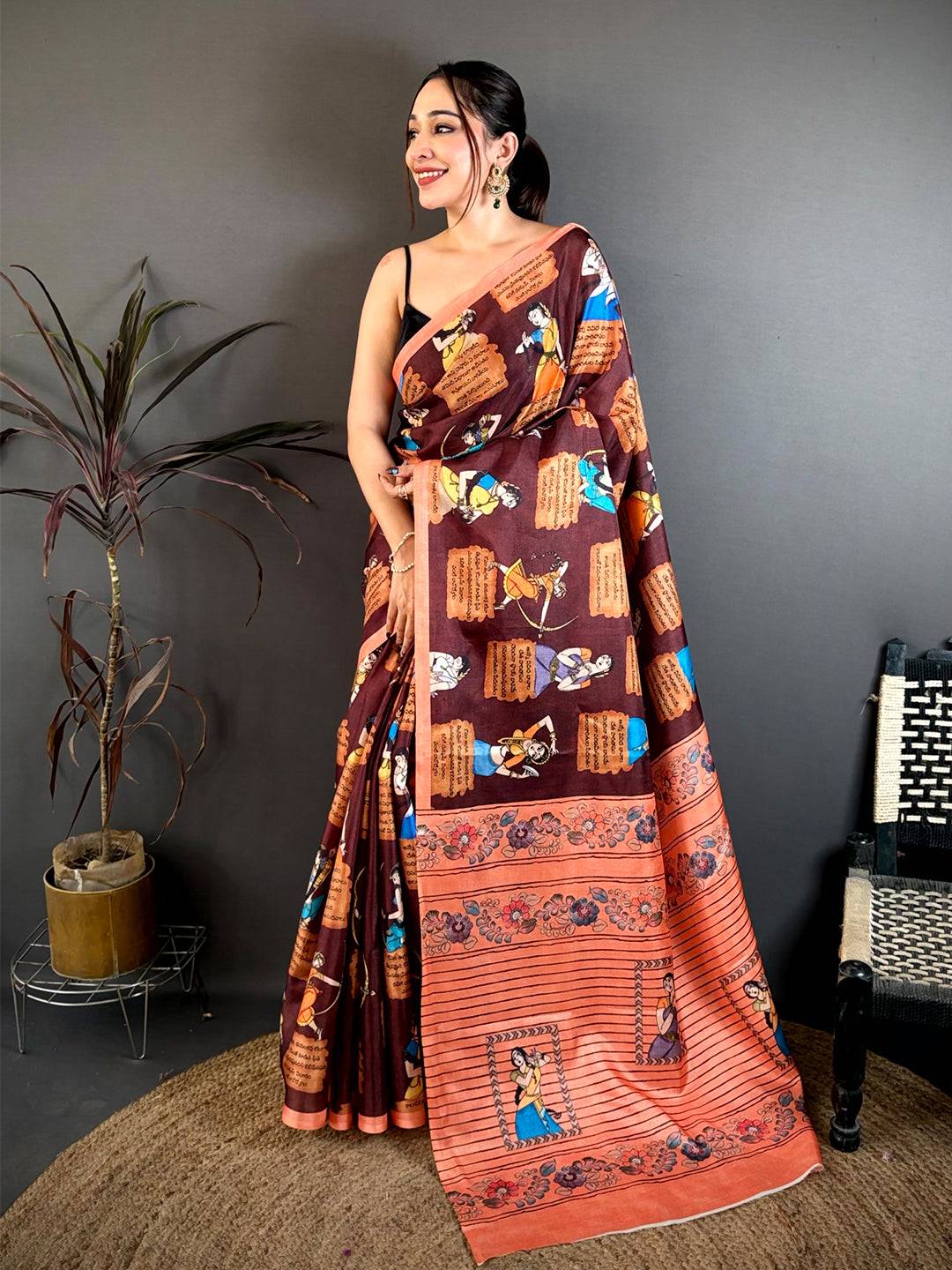 Artistic Mudra Print Tussar Saree