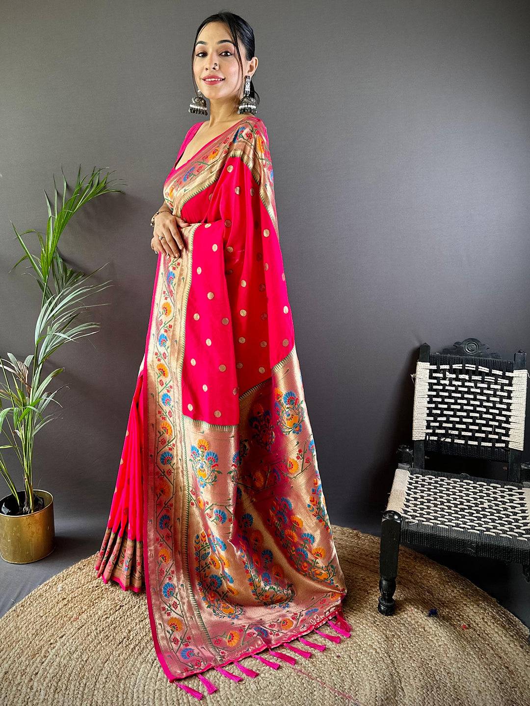 Red Colour Yevla Paithani Soft Silk Saree