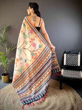 Floral Sunlit Yellow Chanderi Saree