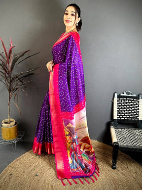 Purple Bandhej Fusion Dola Print Saree