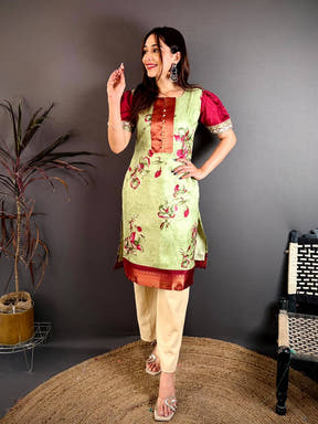 Radiant Round Neck Soft Dola Silk Kurti