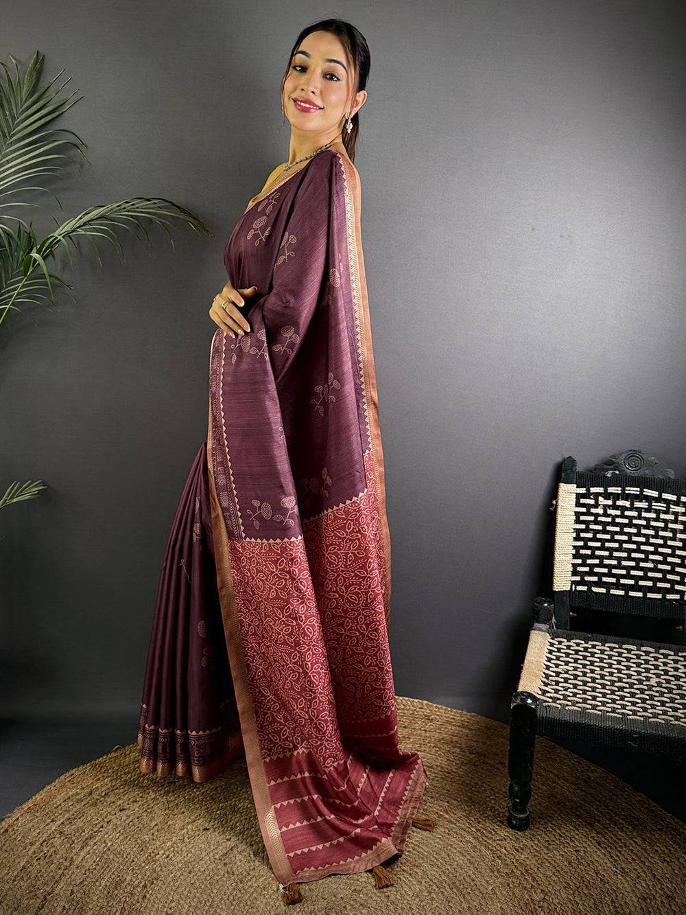 Tussar Ghicha Silk Bandhani Print Saree

