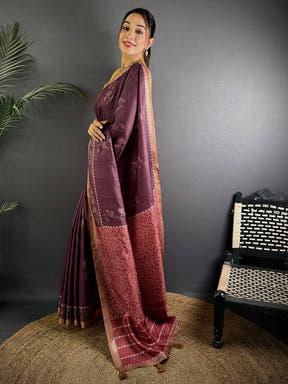 Tussar Ghicha Silk Bandhani Print Saree


