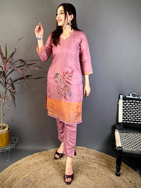 Stylish Floral Jari Work Cotton Kurti