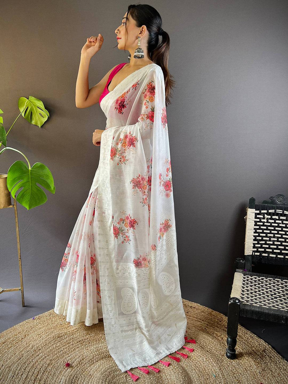 Bollywood Bloom Linen Lakhnavi Saree