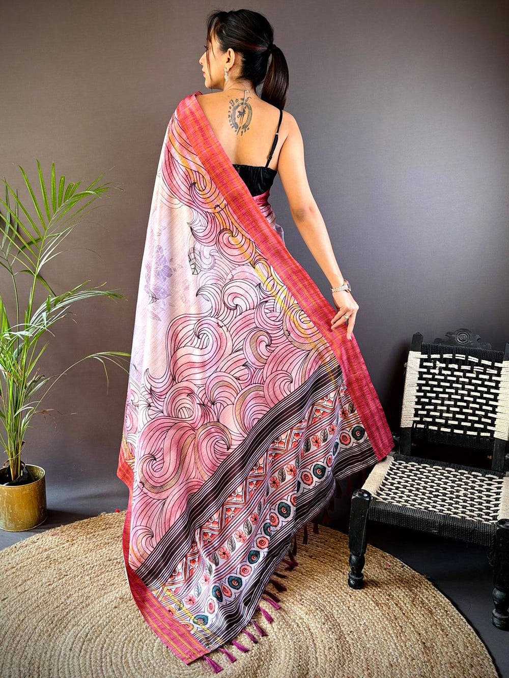 Purple Soft Silk Ocean Wave Patterns Saree