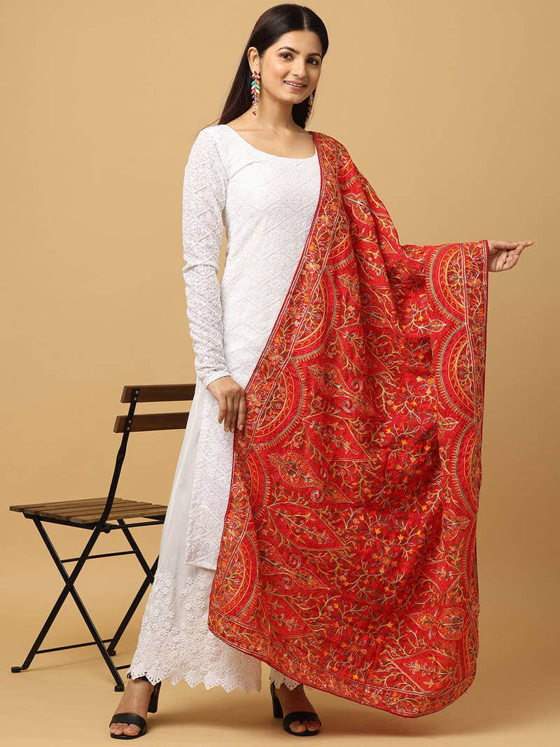 Red Paisley Scatter Pashmina Dupatta