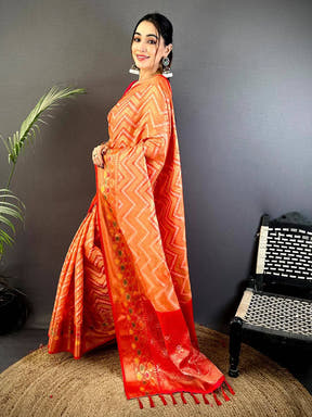 Peach Banarasi Zic Zac Katan Silk Saree

