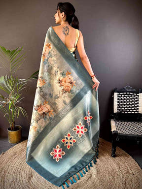 Blue Slub Ghicha Zari Pallu Saree 