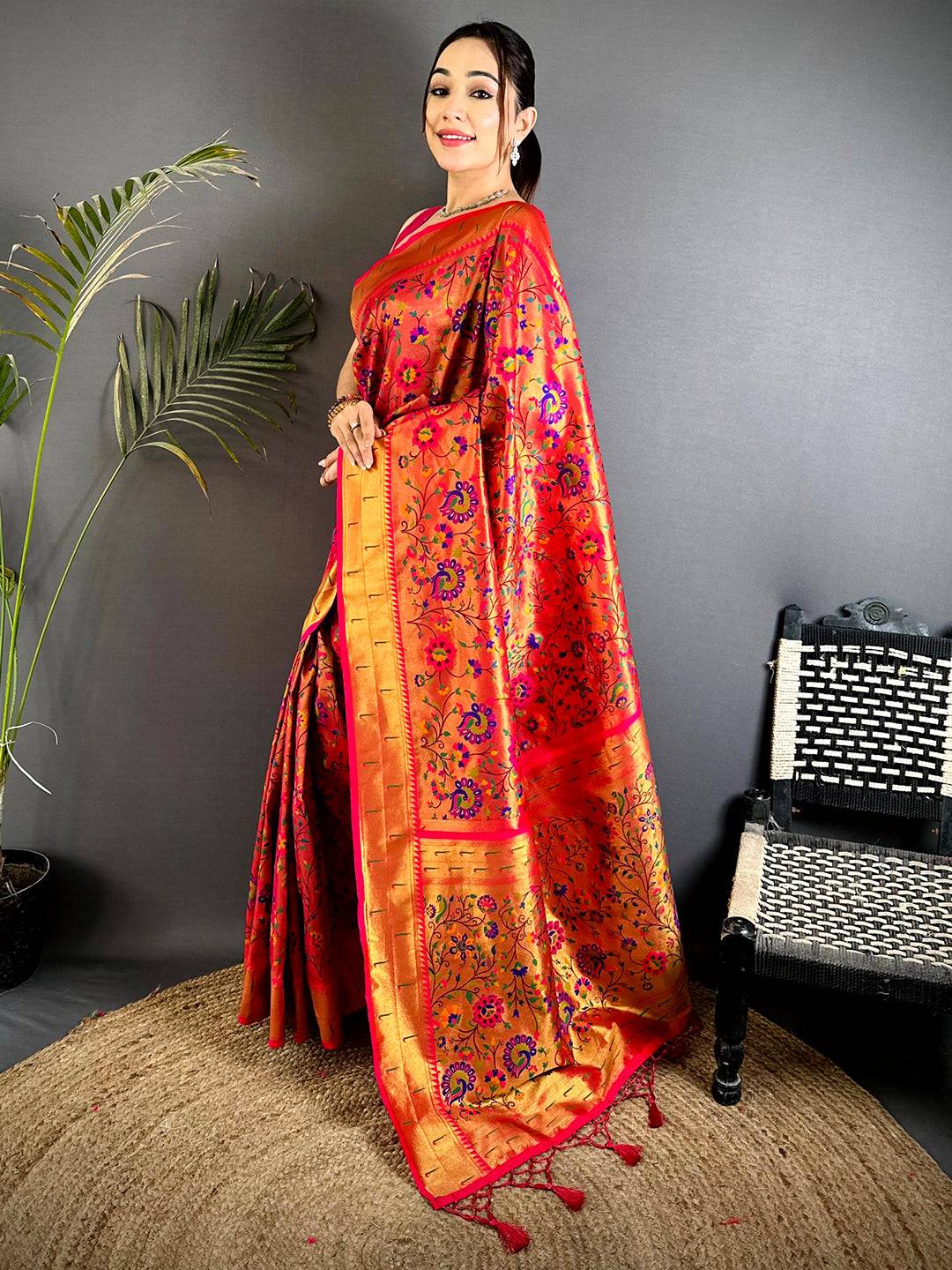 Red Minakari Weave Soft Paithani Saree