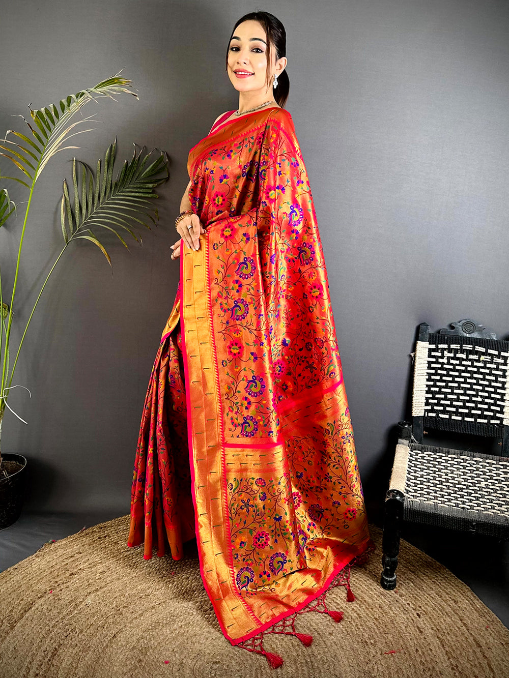 Red Minakari Weave Soft Paithani Saree