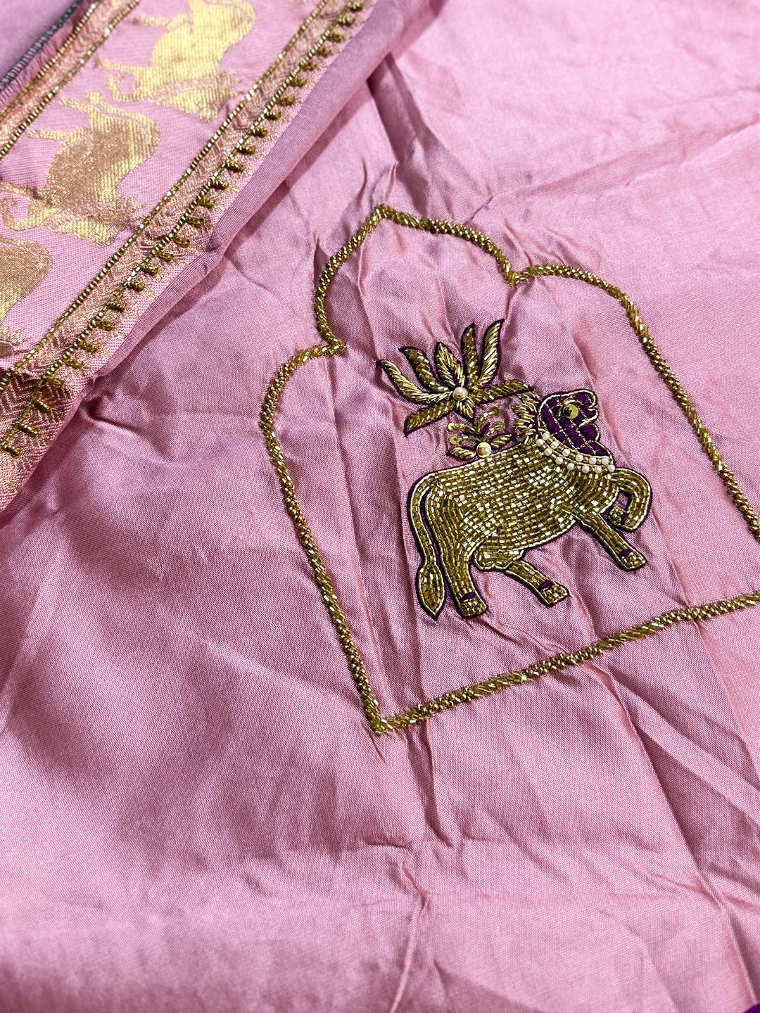 Opulent Pichwai Katan Silk Saree With Maggam Blouse
