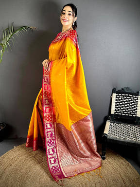 Yellow Minakari Kanchi Pattu Raw Silk Saree

