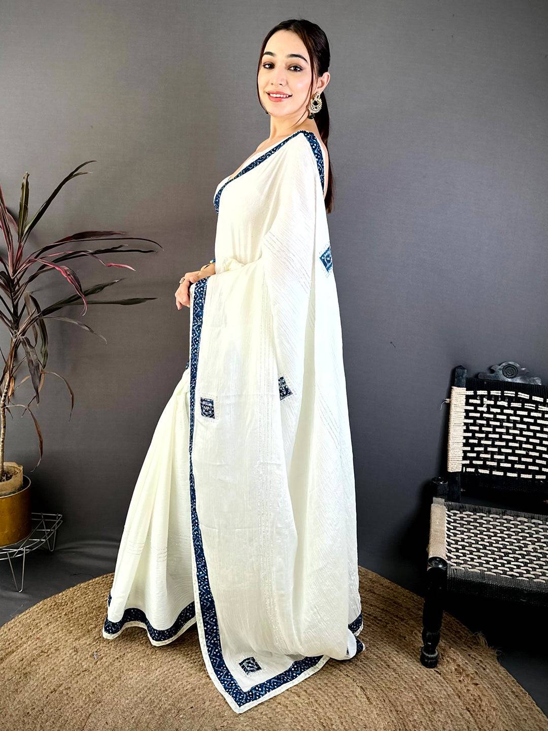 Navy Bandhej Butta Chiffon Saree