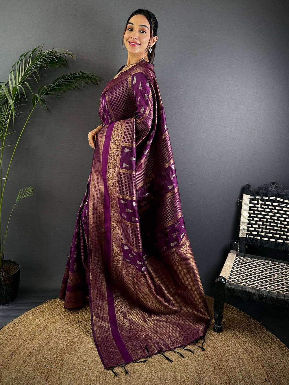 Regal Wine Banarasi Katan Silk Saree