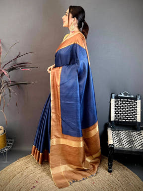 Ink Blue Tussar Gold Zari 1000 Butti Saree