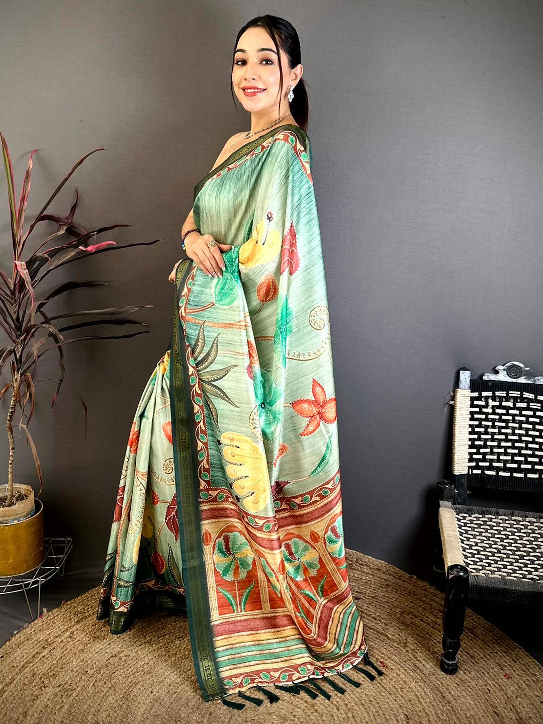 Royal Rudraksh Border Floral Silk Saree