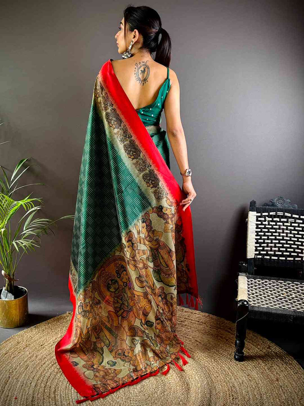 Green Soft Silk Kalamkari Pallu Saree