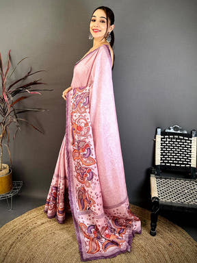 Lavender Kalamkari Tussar Cutwork Saree