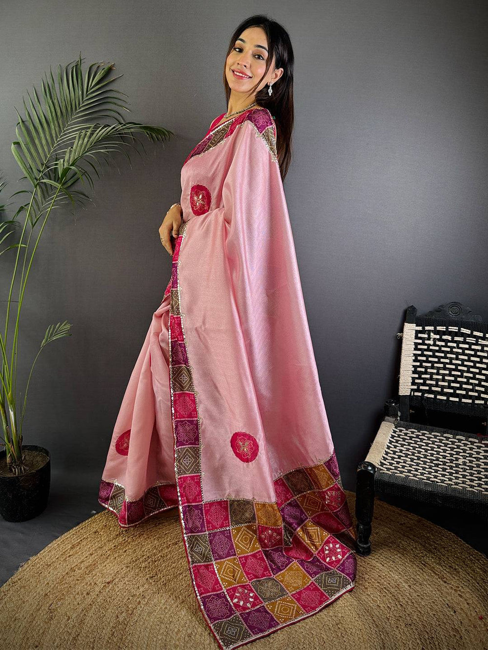 Pink Patch Butta Soft Silk Saree