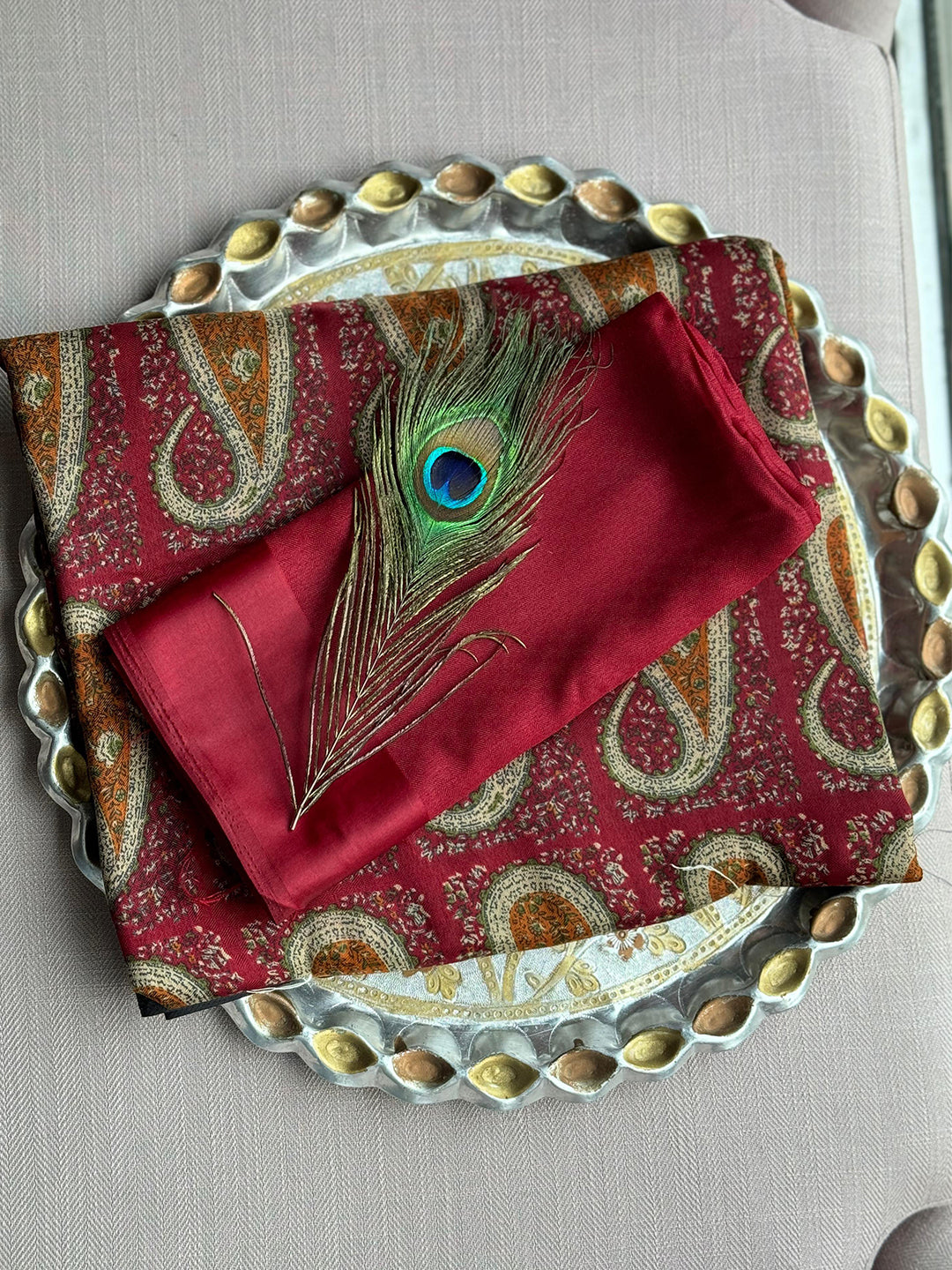 Red Pure Pashmina Satin Border Saree